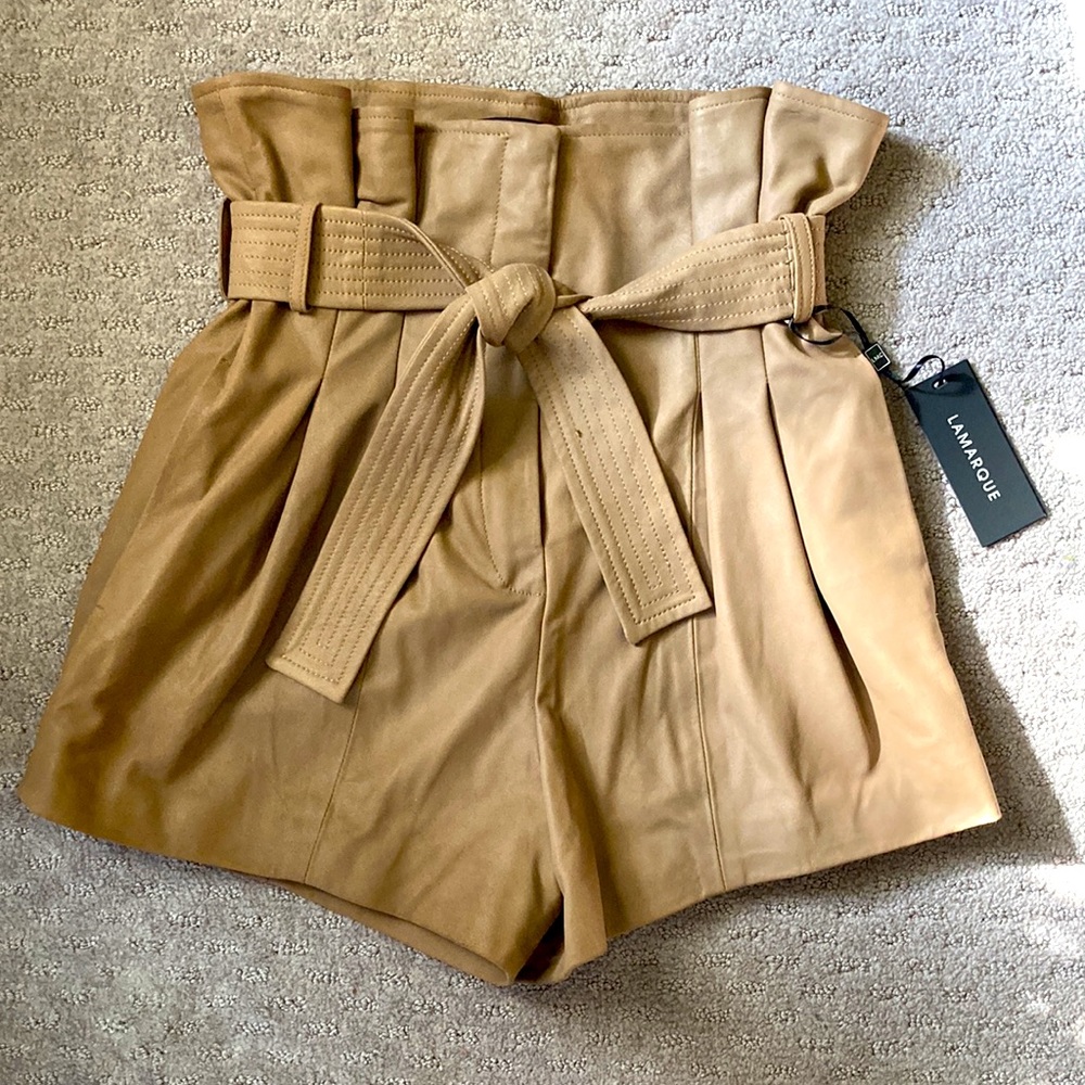 New LAMARQUE leather Jaira Paper Bag shorts, XS.